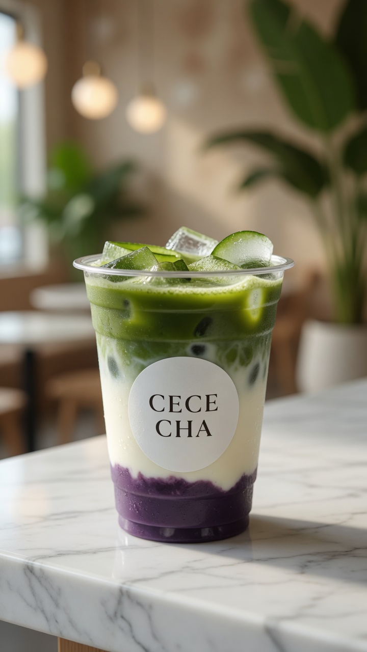 CECE CHA Ube Matcha latte